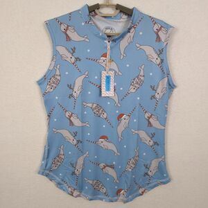 Proud 90 Golf Shirt Womens Size XL Christmas Narwhal Animal 1/4 Zip Sleeveless